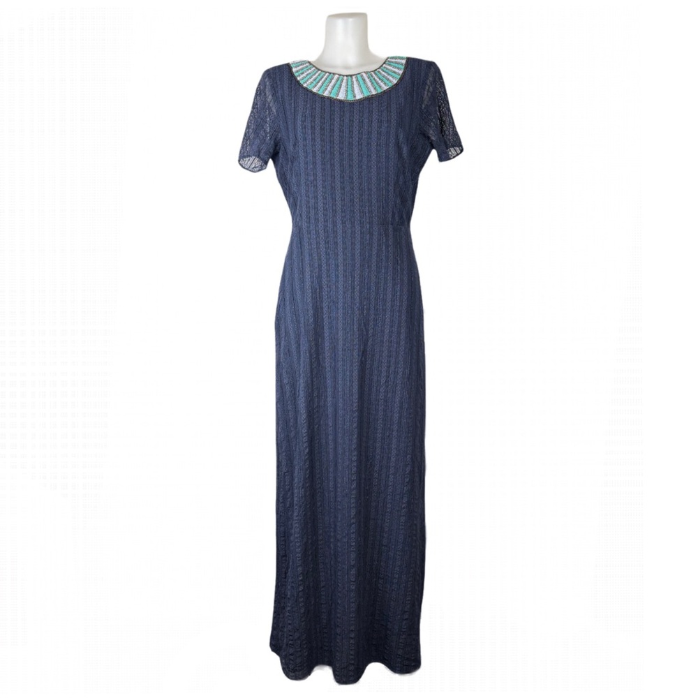 Anthropologie Brand M VK by Korovilas Blue Backless Beaded Collar Maxi Dress - Picture 3 of 9
